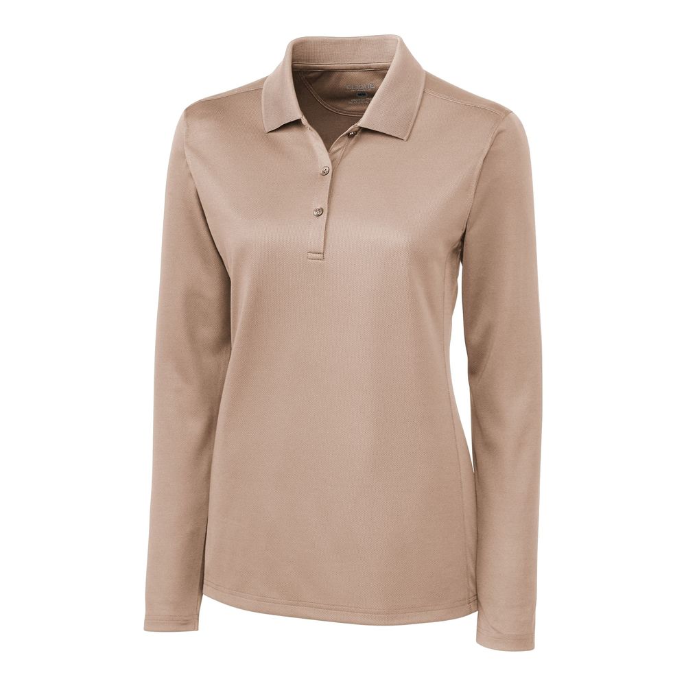 NWT Clique Light Beige Ice Pique Long Sleeve Tech Polo